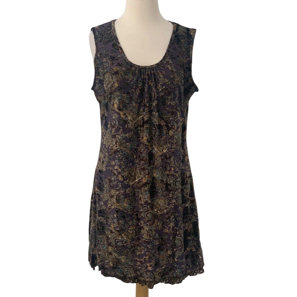 Rancho Estancia Womens Dress Brown Velvet Burnout Lace Romantic Whimsygoth Sz M